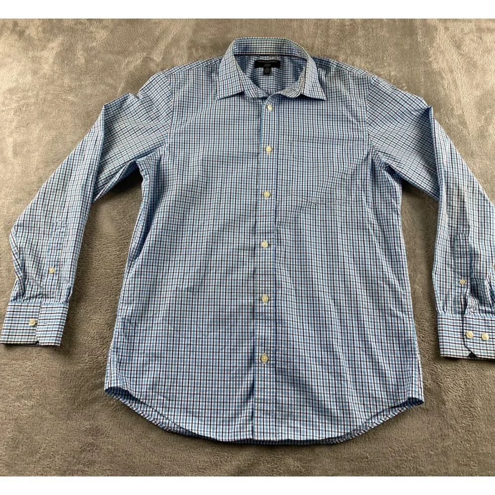 Banana Republic Mens Blue Check Non Iron Classic Fit Button Down Shirt M 15-15.5